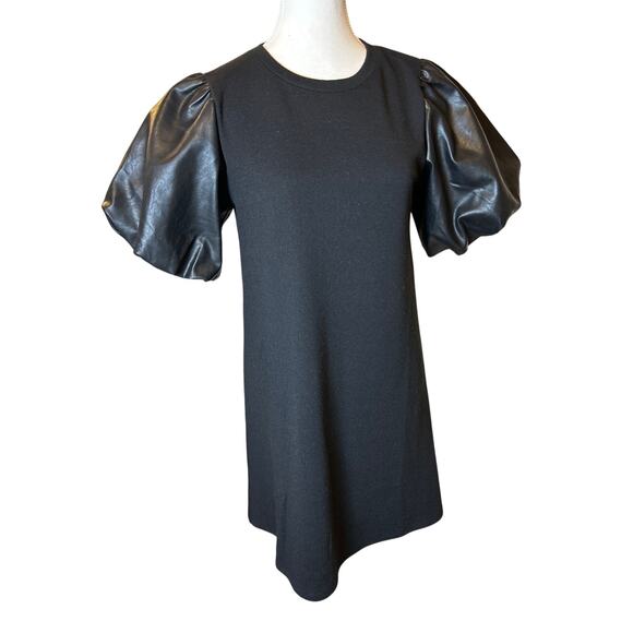 THML Dresses & Skirts - THML | Black Faux Leather Puff Sleeve Shirt Dress | Small